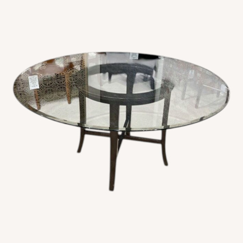 Used Crate & Barrel Halo Glass & Wood Dining Table for sale on AptDeco