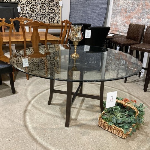 Used Crate & Barrel Halo Glass & Wood Dining Table for sale on AptDeco