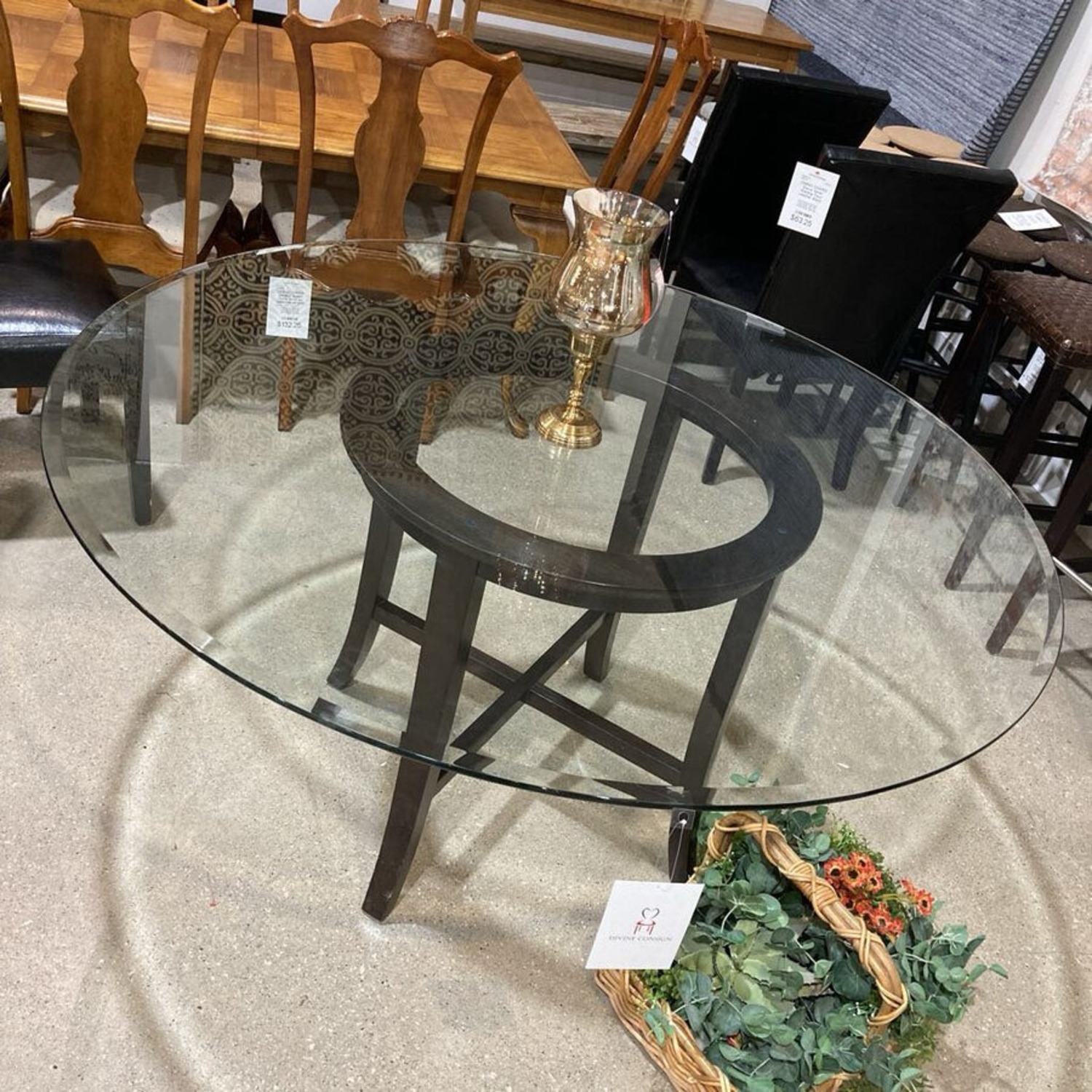 Crate & Barrel Halo Glass & Wood Dining Table - image-2