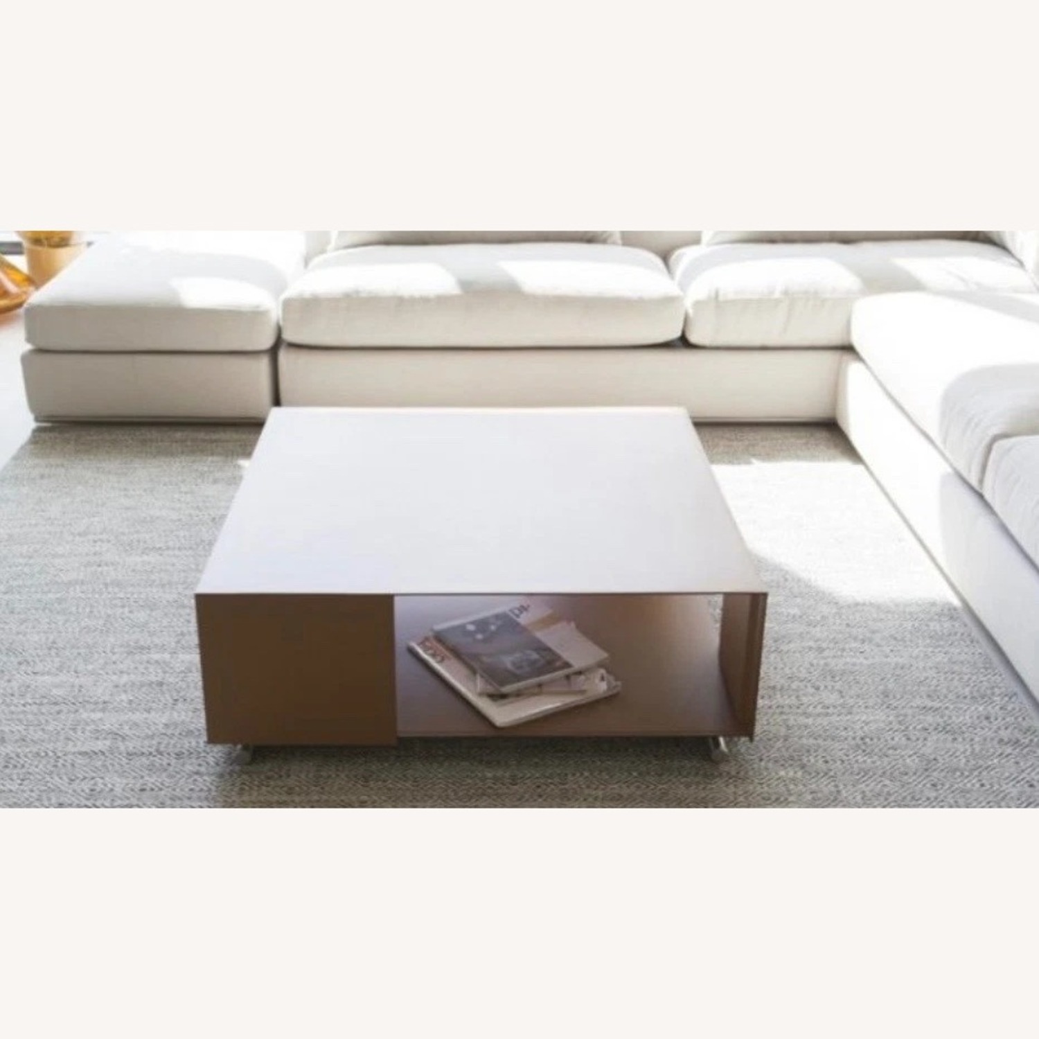 Flexform Dark Brown Leather Coffee Table - image-3