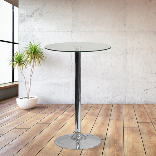 Used Round Glass Cocktail Table with Chrome Base for sale on AptDeco