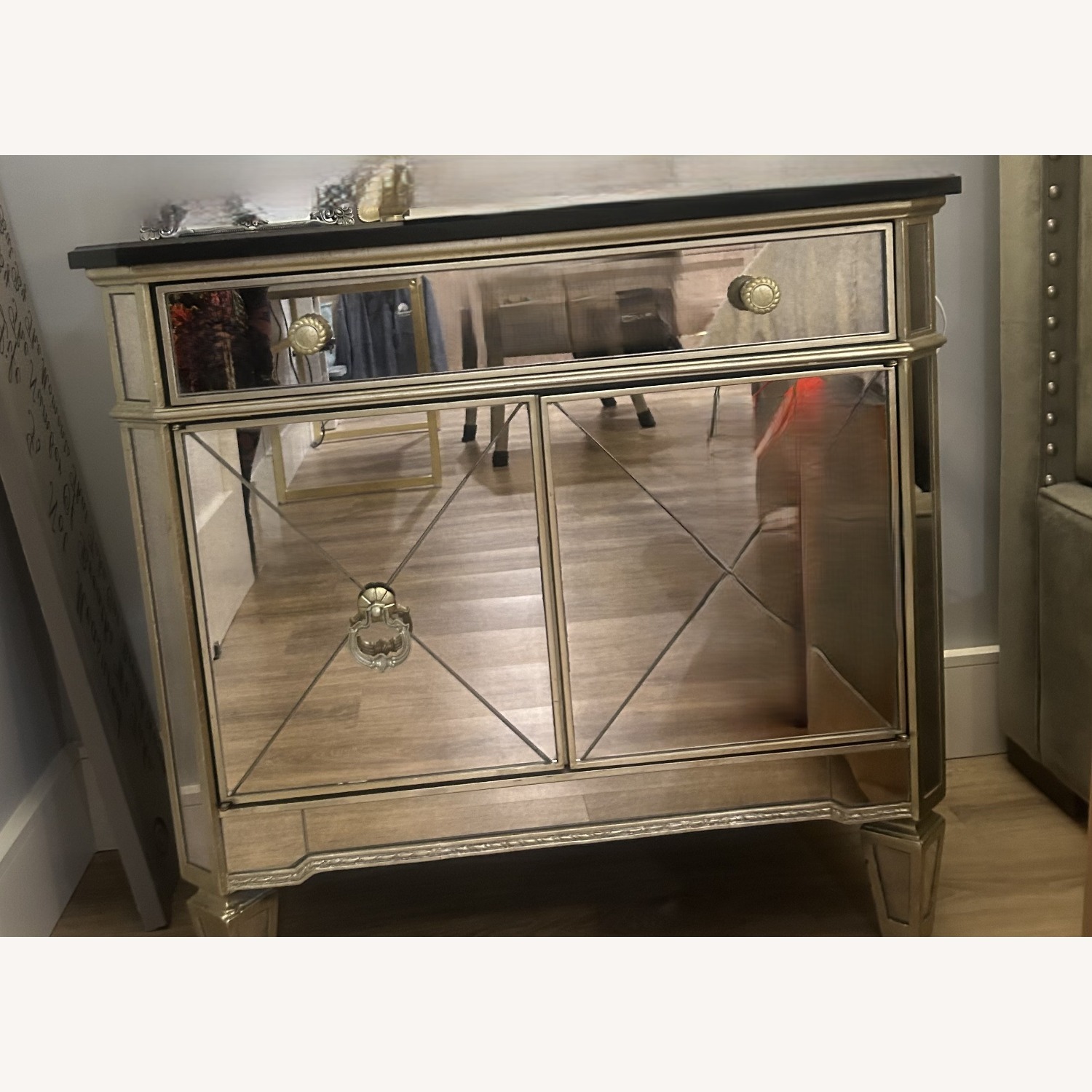 Macy's Marais Silver Mirrored Glass Nightstands - image-2