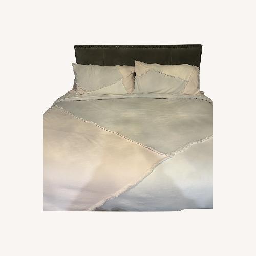 Used Macy's Gray Microsuede King Bed + Storage Bench for sale on AptDeco