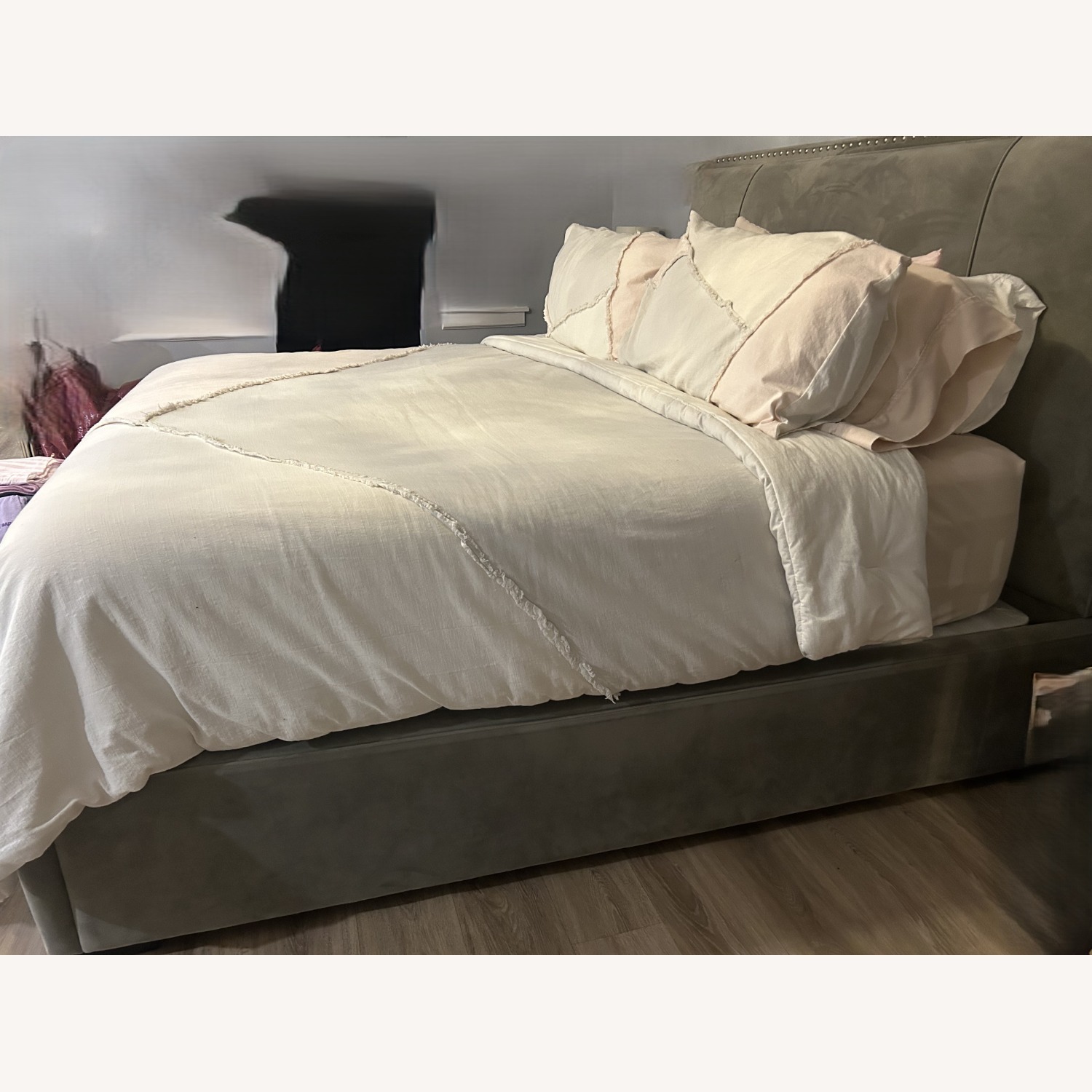 Macy's Gray Microsuede King Bed + Storage Bench - image-1