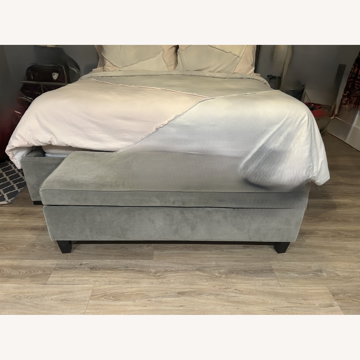 Macy's Gray Microsuede King Bed + Storage Bench - image-3