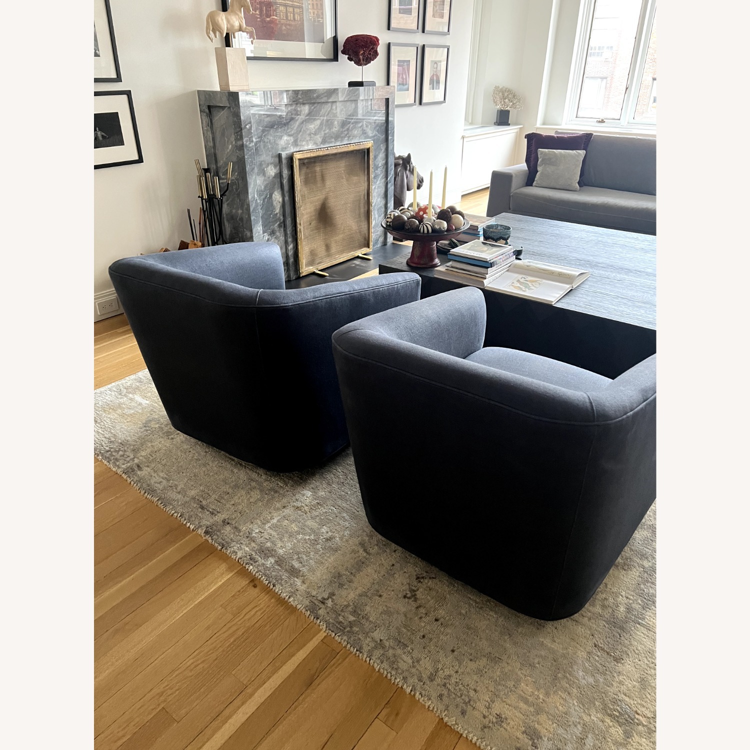 Restoration Hardware Blue 1950s Italian Shelter Arm Swivel Chair - image-2