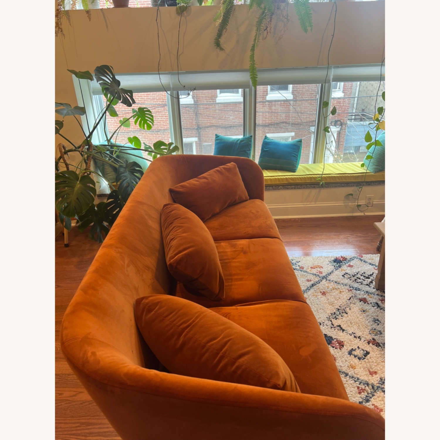 Orange Velvet 3+ Seater Sofa - image-3