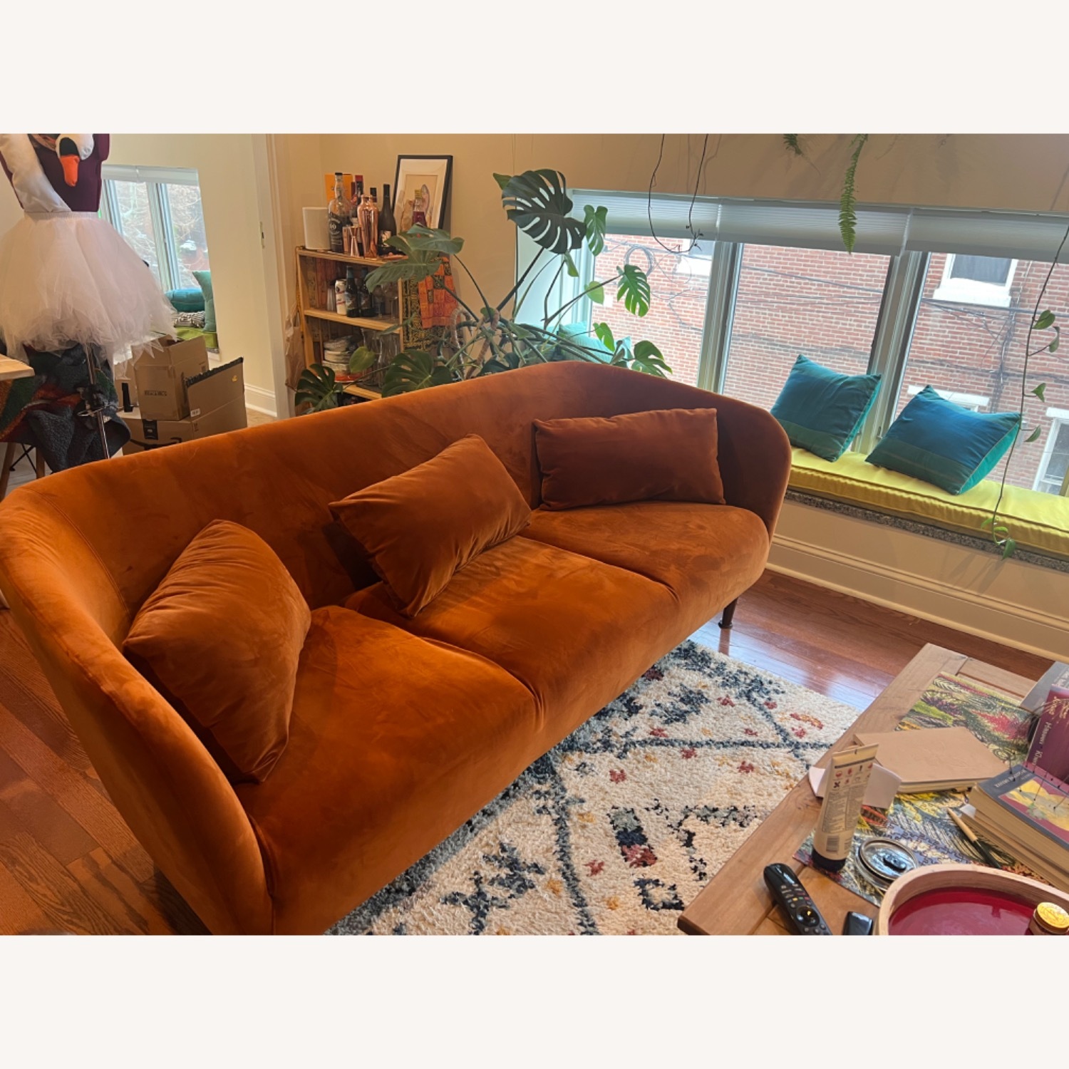 Orange Velvet 3+ Seater Sofa - image-1