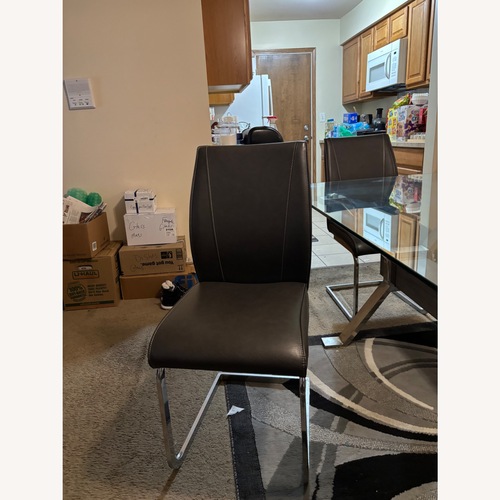 Used Room Place Light Gray Leather Dining Chairs for sale on AptDeco