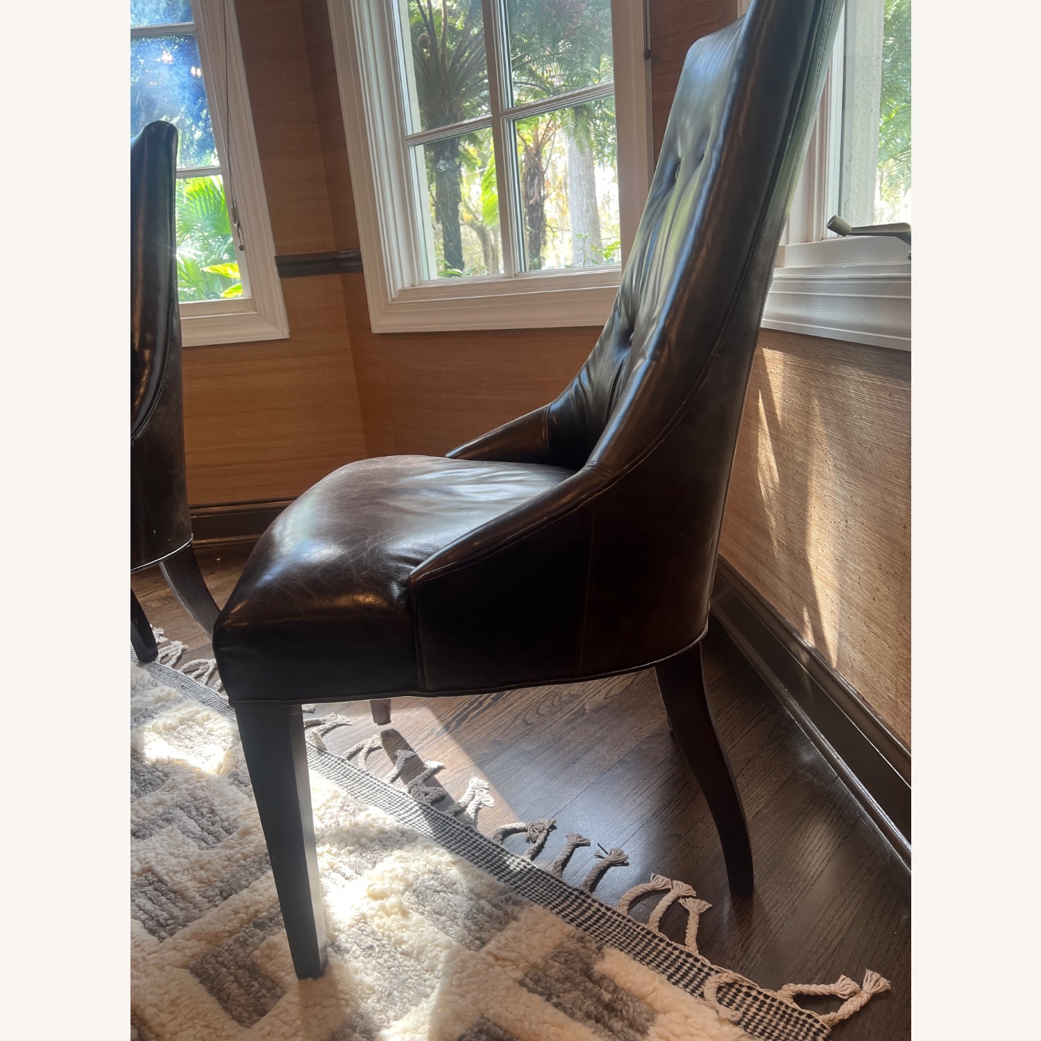 Williams Sonoma Dark Brown Leather Dining Chairs - image-5