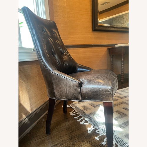 Used Williams Sonoma Dark Brown Leather Dining Chairs for sale on AptDeco