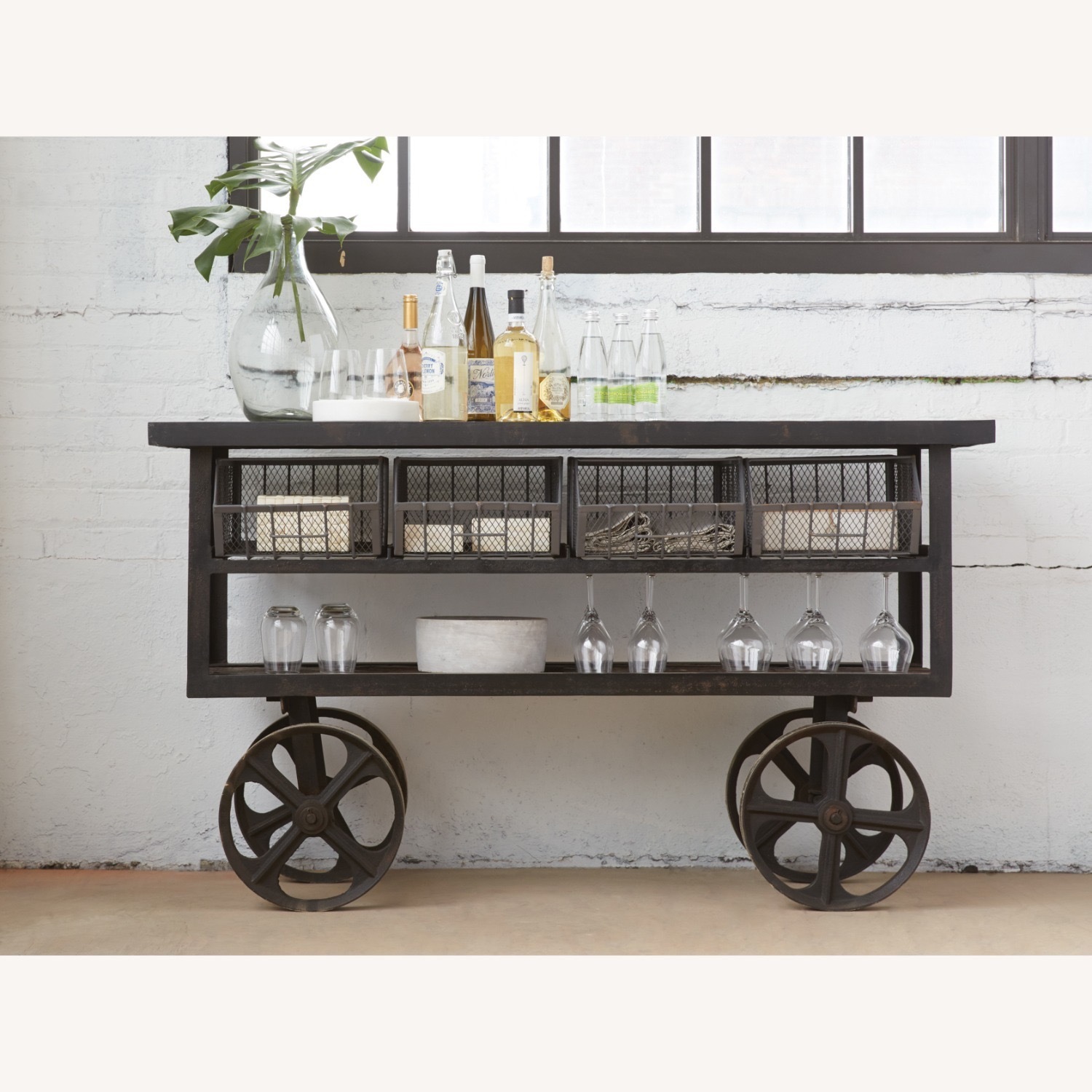 Arhaus Iron Console Table Black Iron Bar Cart - image-1