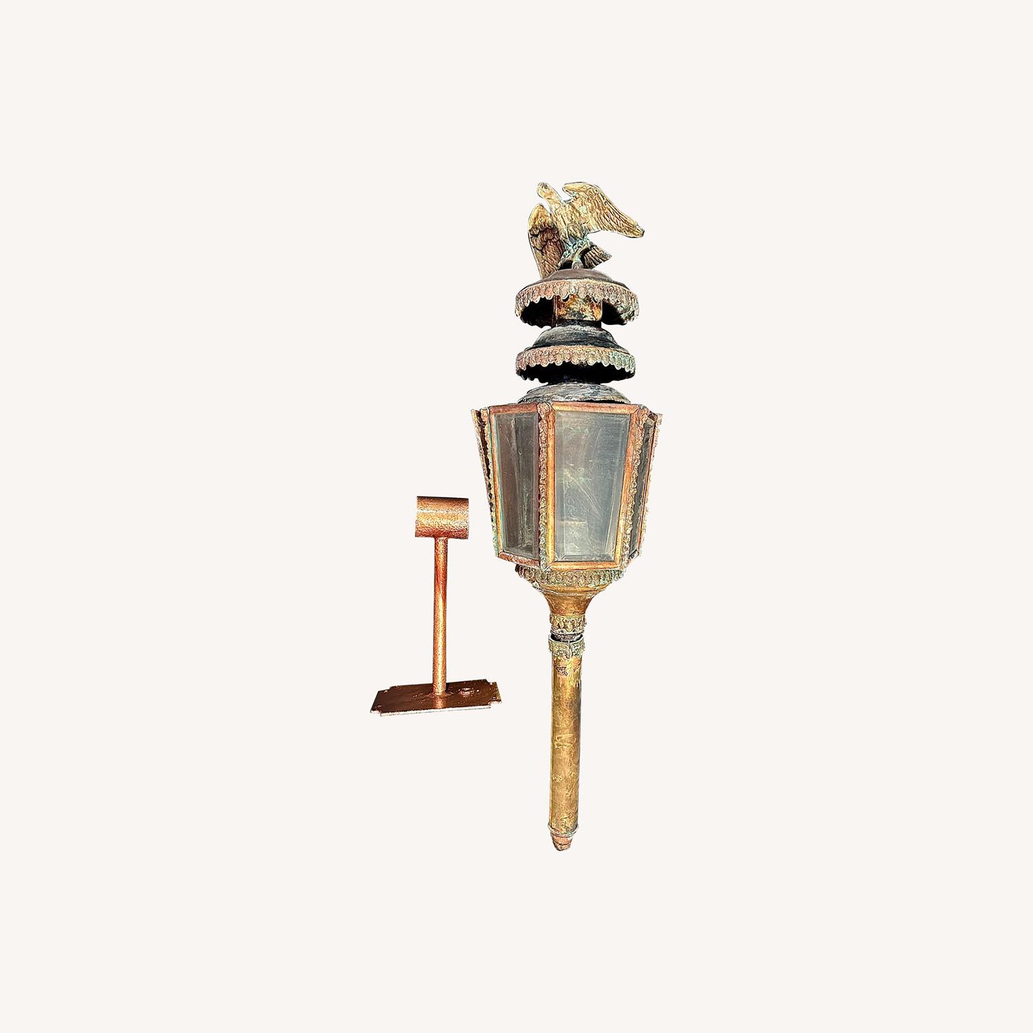 Pair Antique Americana Eagle Copper Lanterns - image-0