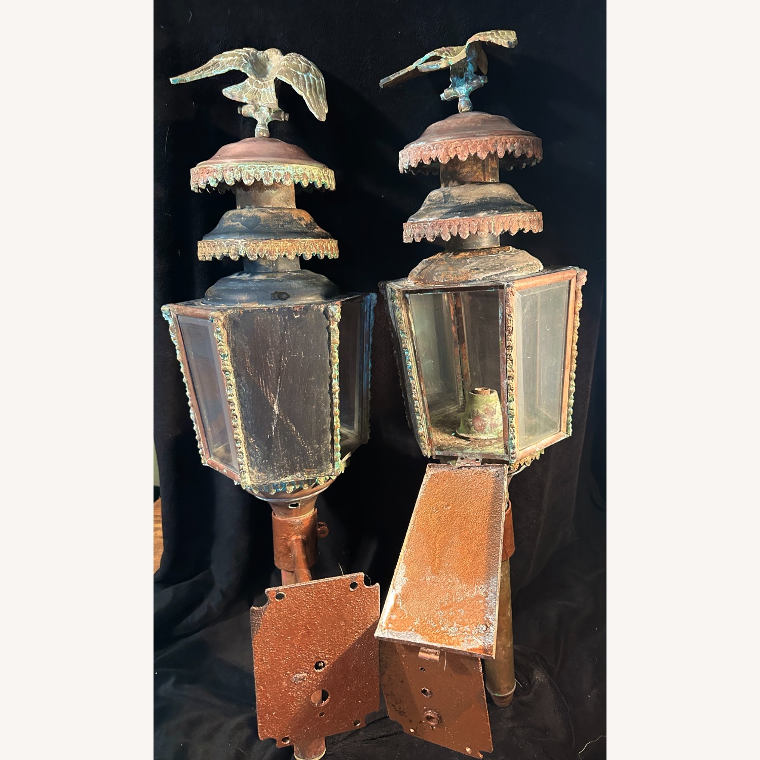 Pair Antique Americana Eagle Copper Lanterns - image-3