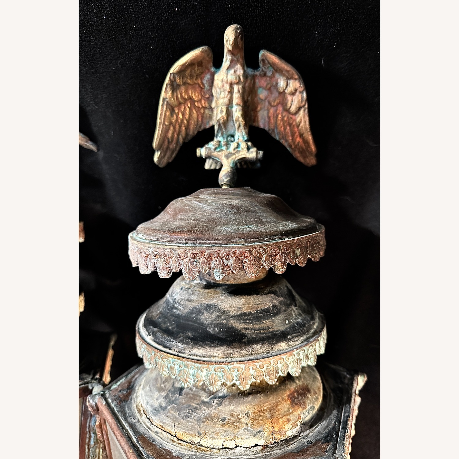 Pair Antique Americana Eagle Copper Lanterns - image-1