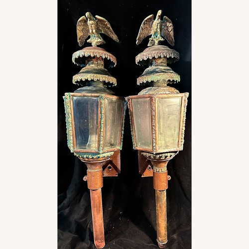 Used Pair Antique Americana Eagle Copper Lanterns for sale on AptDeco