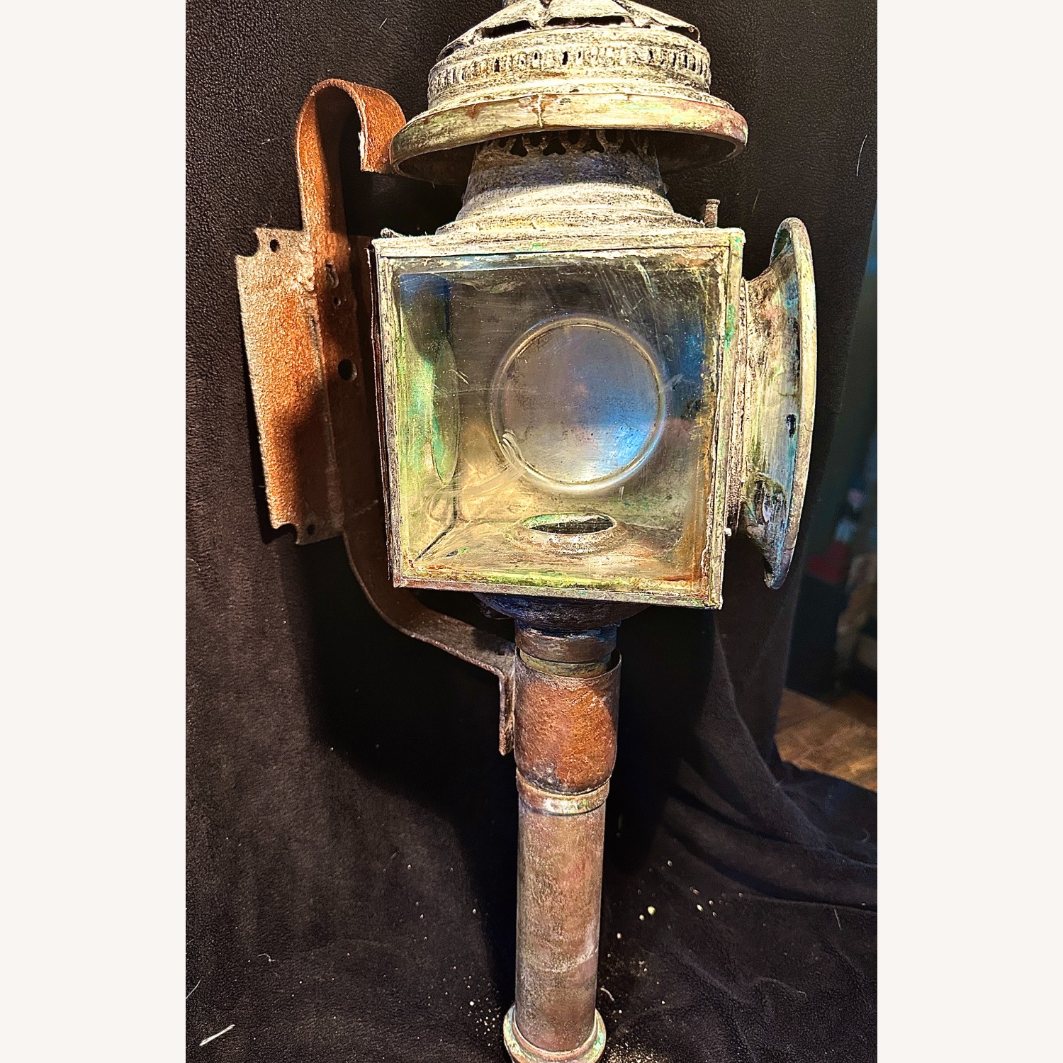 Pair Antique Copper Brass Carriage Lantern - image-3