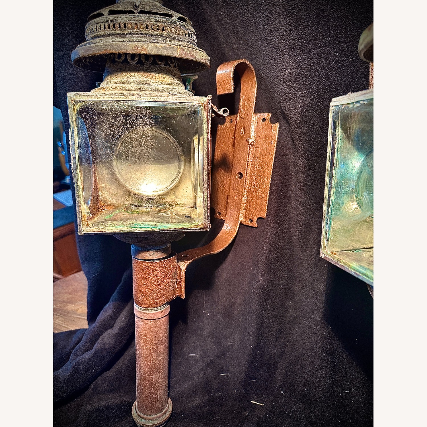 Pair Antique Copper Brass Carriage Lantern - image-4