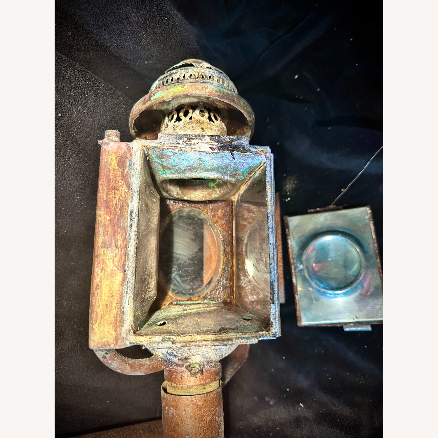 Pair Antique Copper Brass Carriage Lantern - image-9