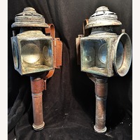 Pair Antique Copper Brass Carriage Lantern
