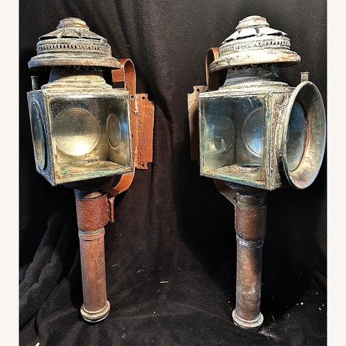 Used Pair Antique Copper Brass Carriage Lantern for sale on AptDeco