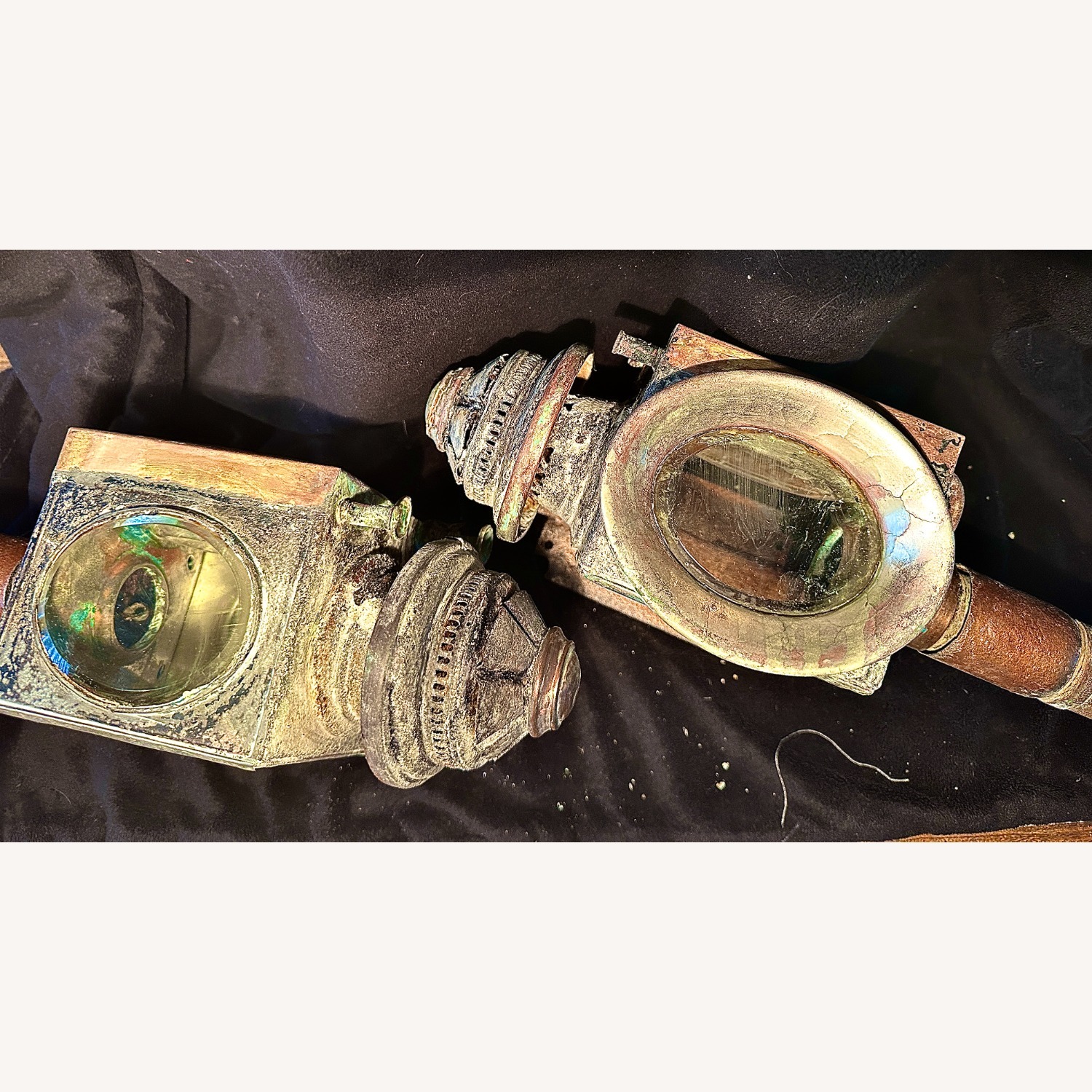Pair Antique Copper Brass Carriage Lantern - image-10