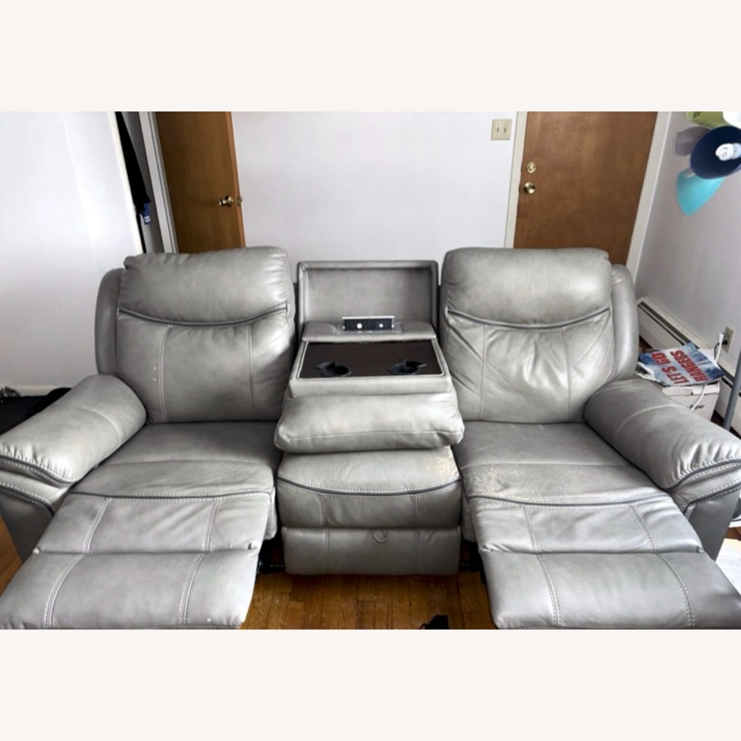 Raymour & Flanigan Ross Reclining Sofa W Drop Down Table - image-3