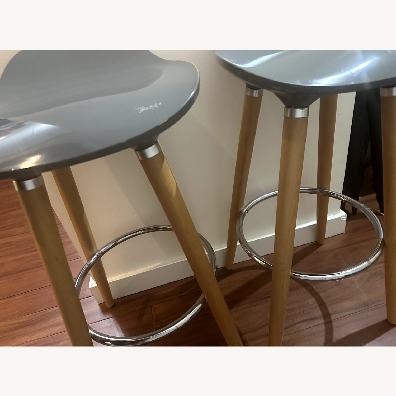 Light Gray Wood Stools - image-2