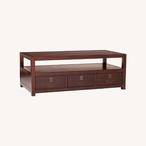 Used Pottery Barn Rhys Dark Brown Coffee Table for sale on AptDeco
