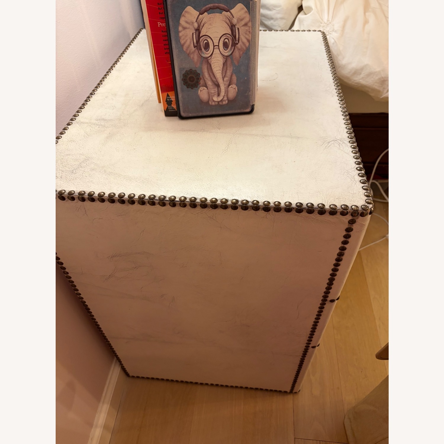 Restoration Hardware Marseilles White Leather Nightstands - image-4