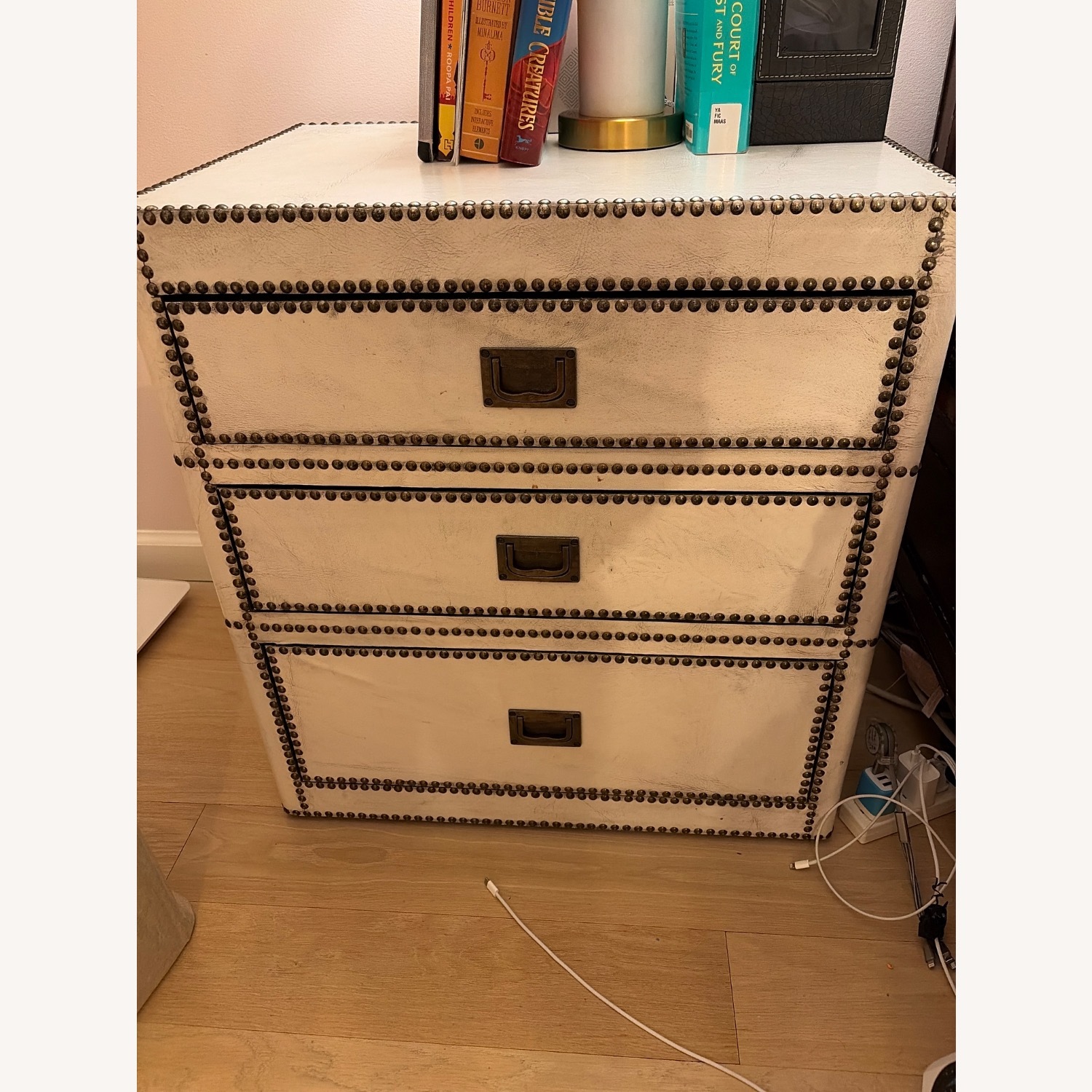 Restoration Hardware Marseilles White Leather Nightstands - image-1