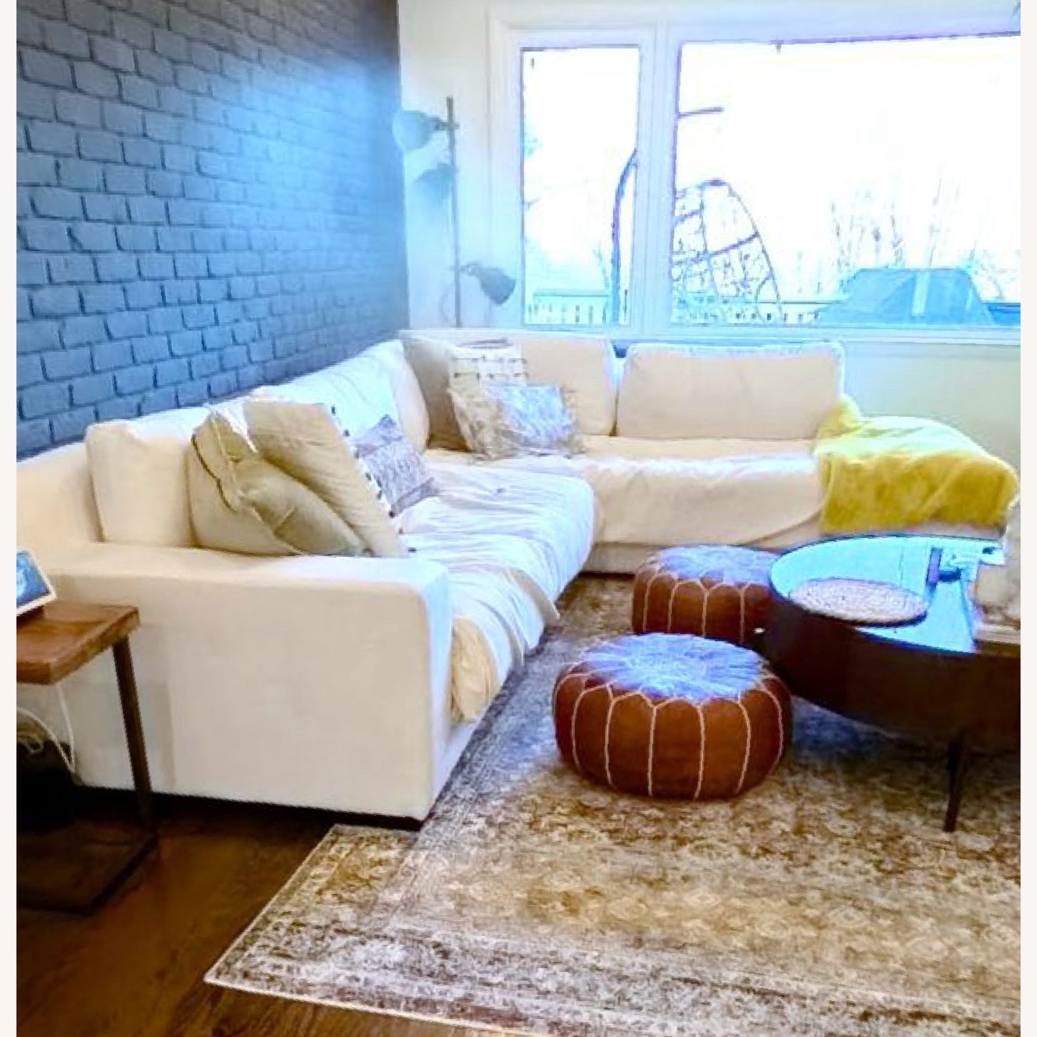 West Elm Dalton White Linen 2 Piece Sectional - image-4