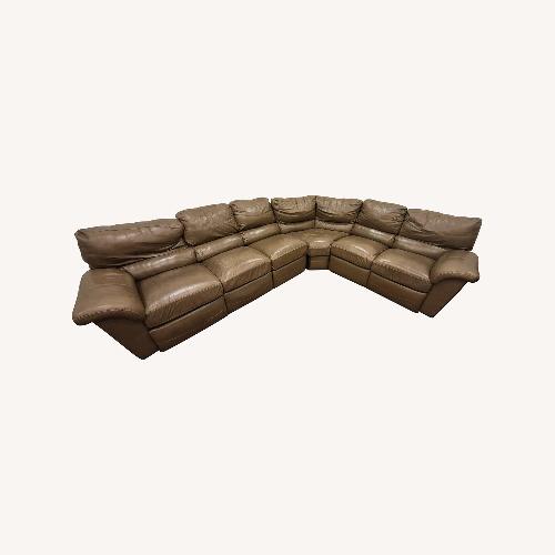 Used Lazboy Light Brown Leather 2 Piece Sectional for sale on AptDeco