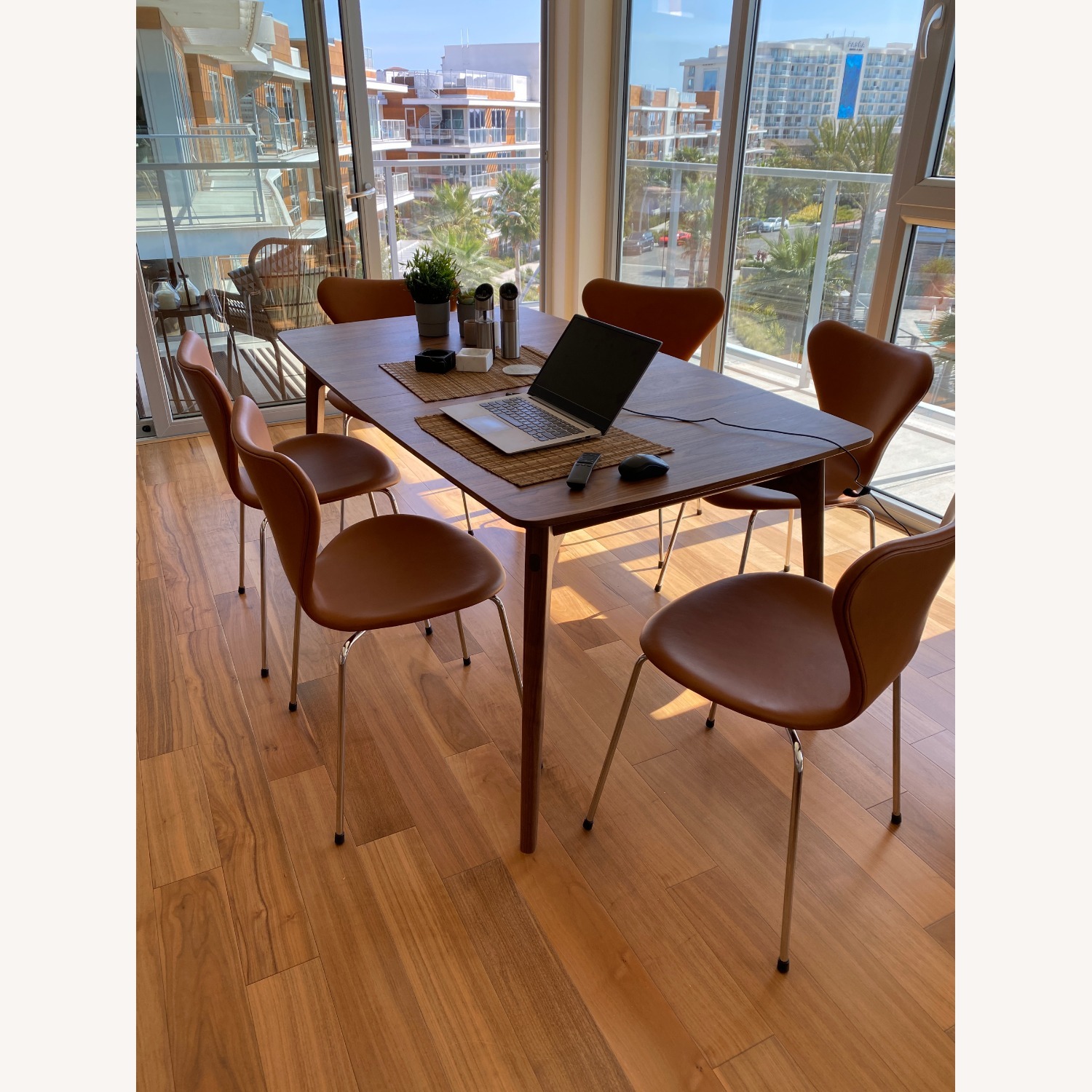 Arne Jacobsen Light Brown Leather Dining Chairs - image-1