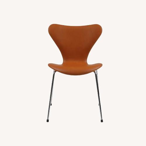 Used Arne Jacobsen Light Brown Leather Dining Chairs for sale on AptDeco