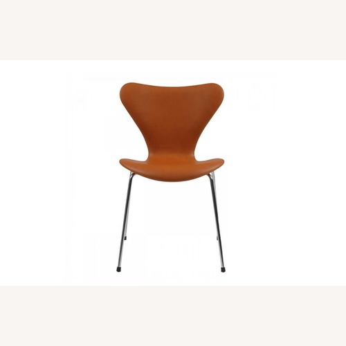 Used Arne Jacobsen Light Brown Leather Dining Chairs for sale on AptDeco