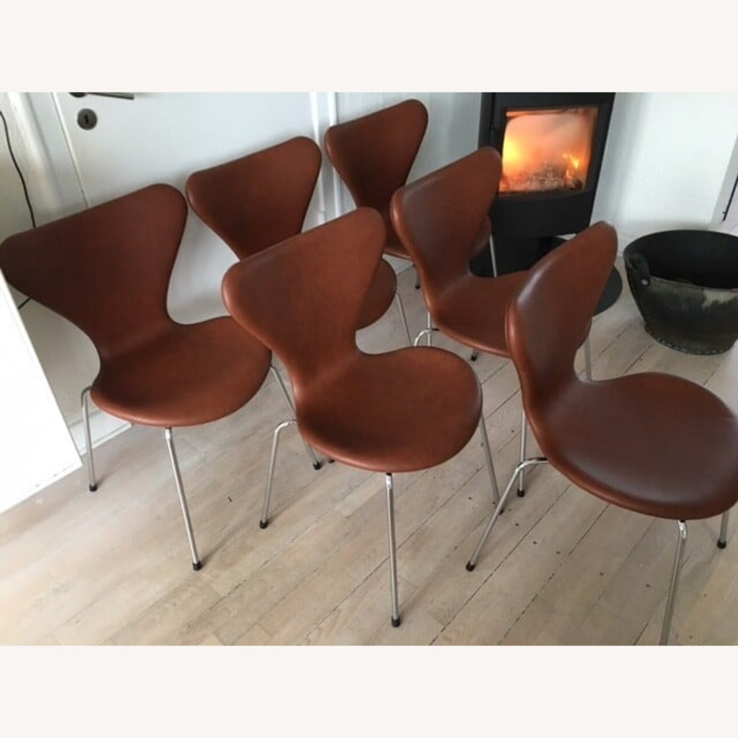 Arne Jacobsen Light Brown Leather Dining Chairs - image-2