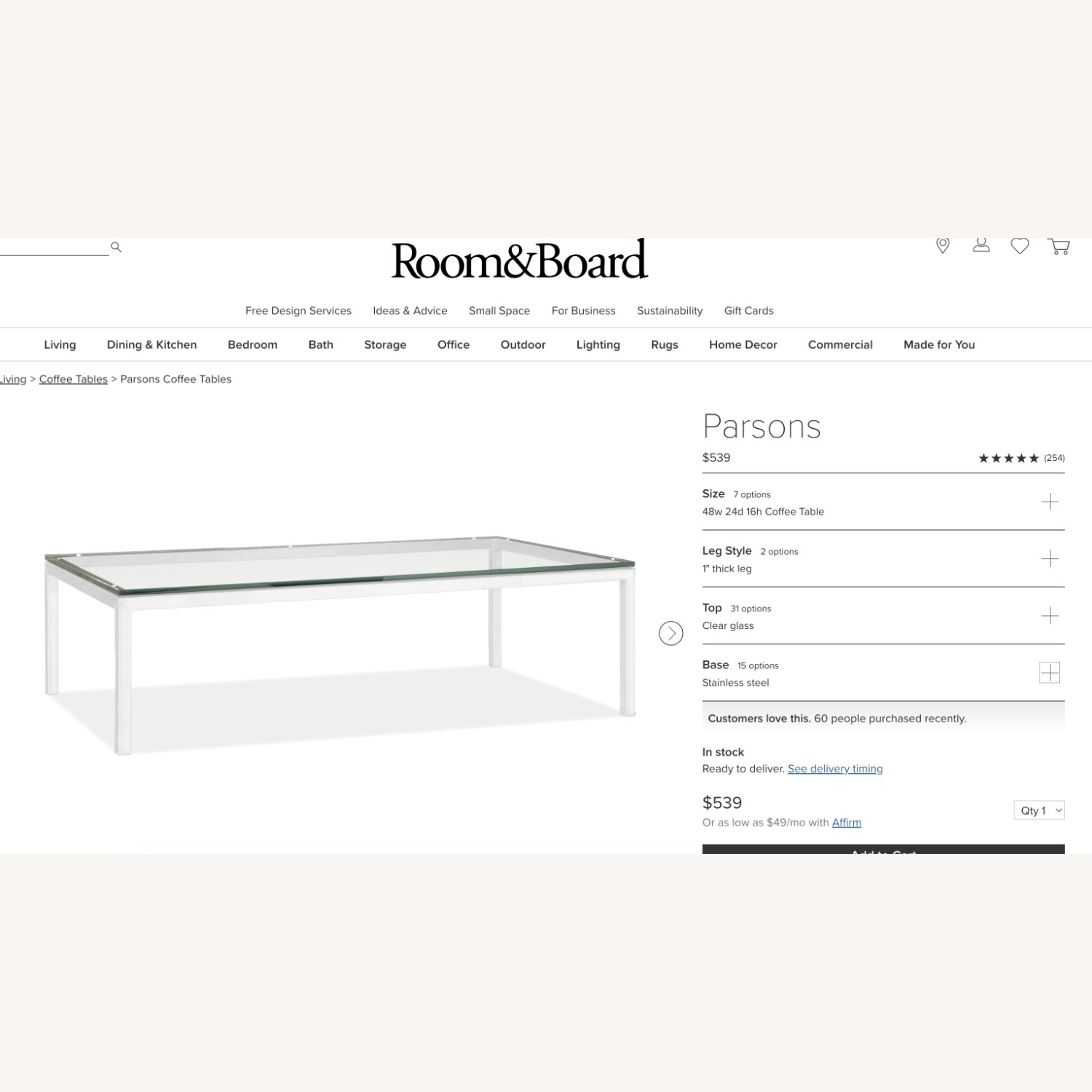 Room & Board Parsons Glass Coffee Table - image-6