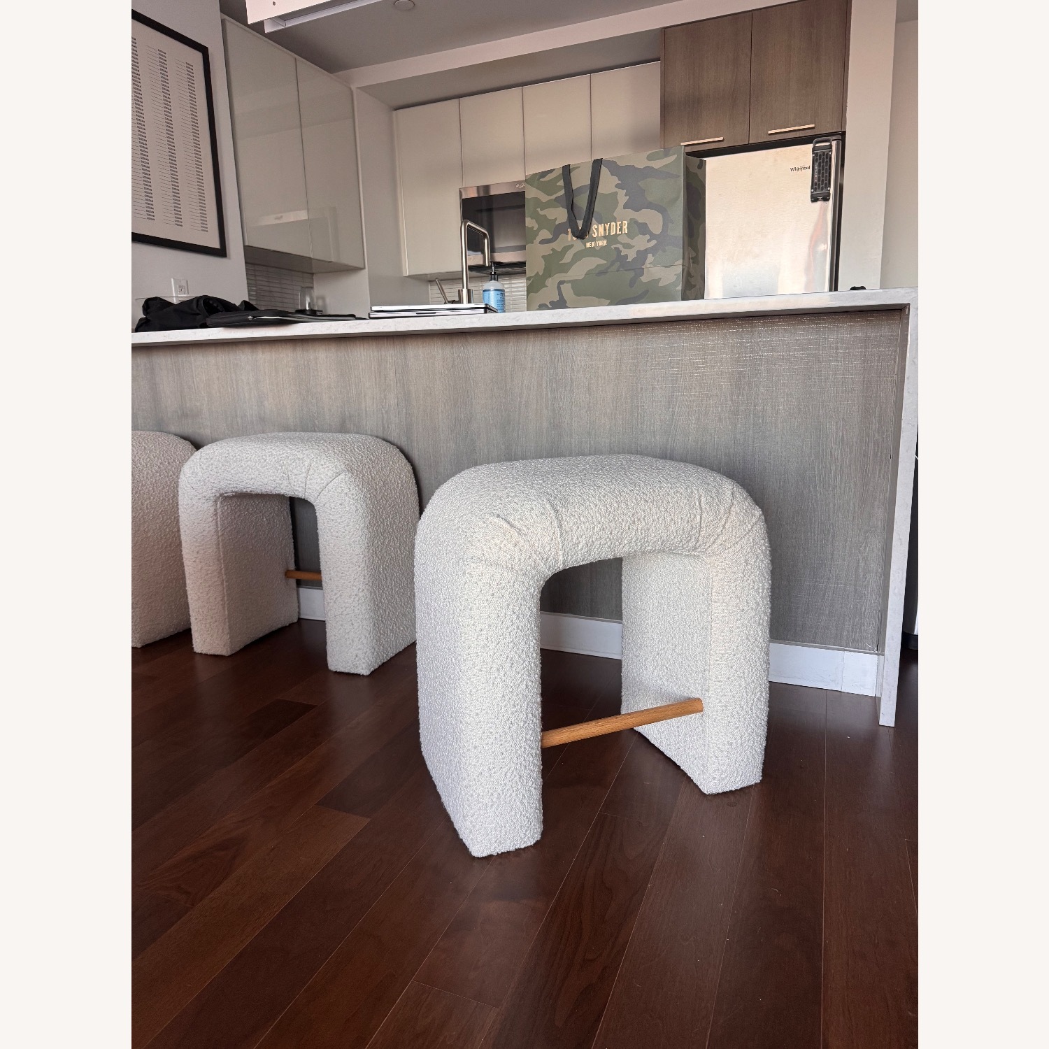 Crate & Barrel White Martini Boucle Backless Counter Stool - image-1