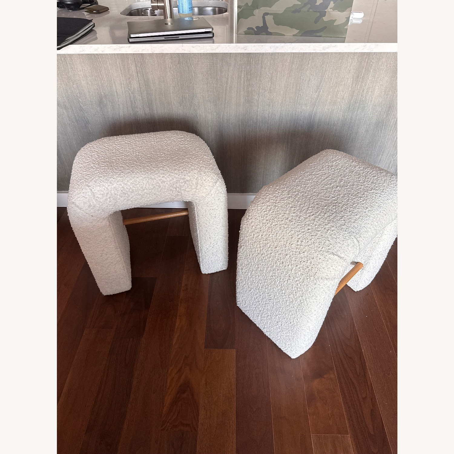 Crate & Barrel White Martini Boucle Backless Counter Stool - image-2