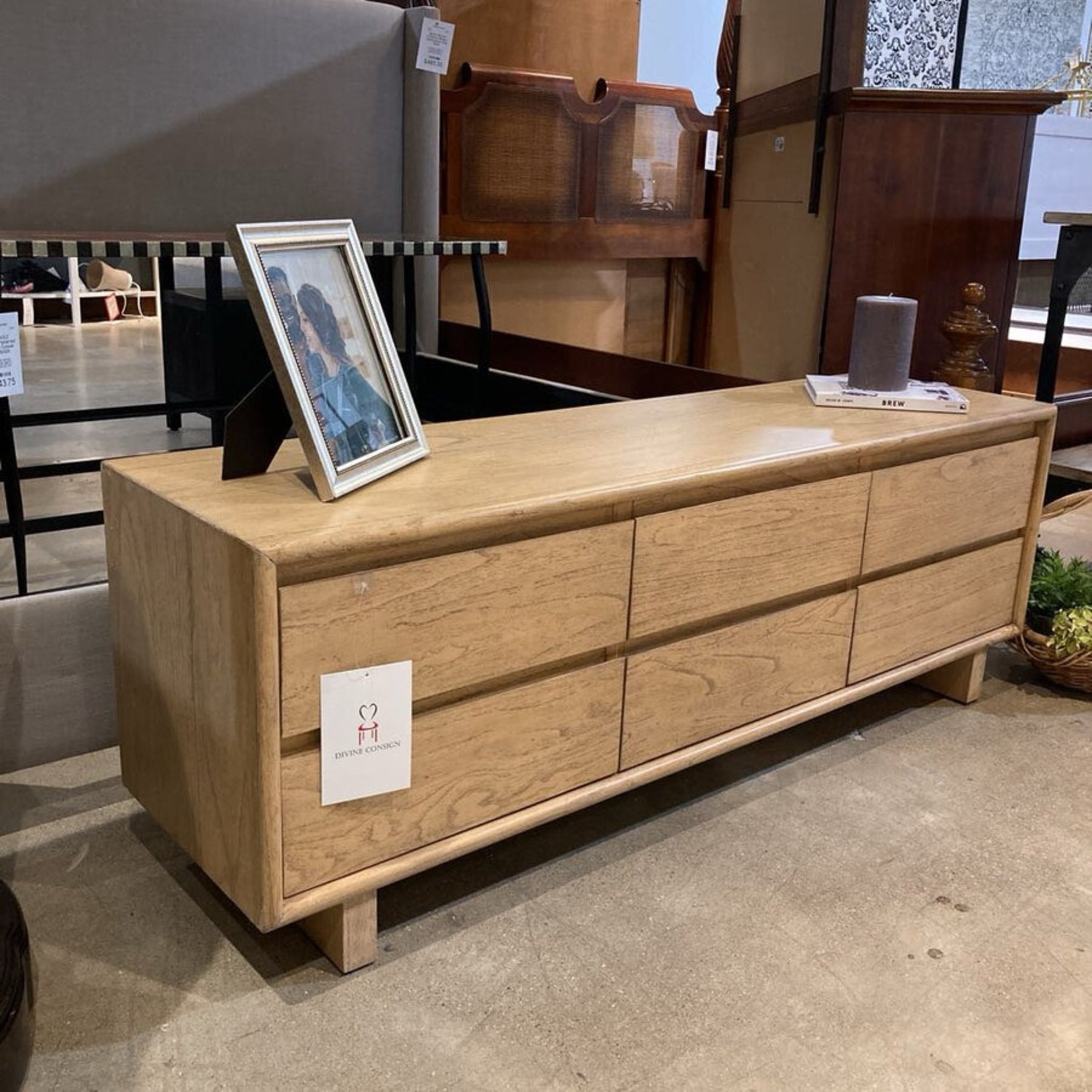 Low-Profile Wood 6-Drawer Media Console - image-1