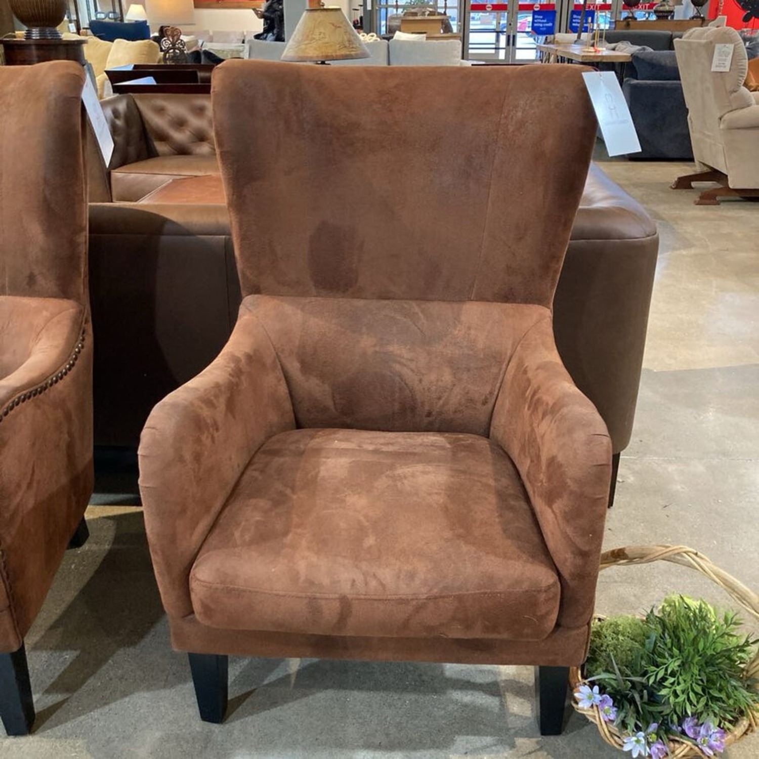 Contemporary Microfiber Wingback Club Chair Brown - image-2