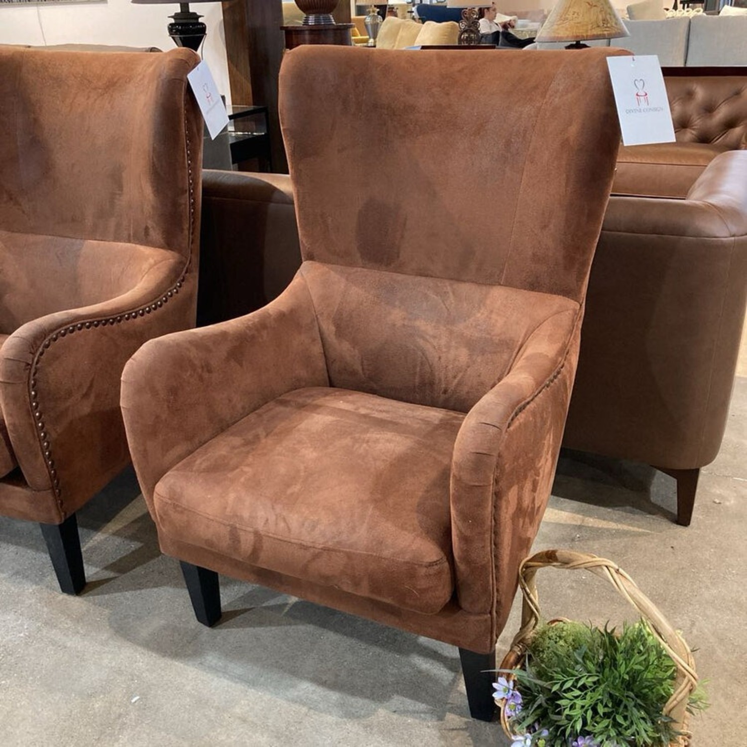 Contemporary Microfiber Wingback Club Chair Brown - image-1