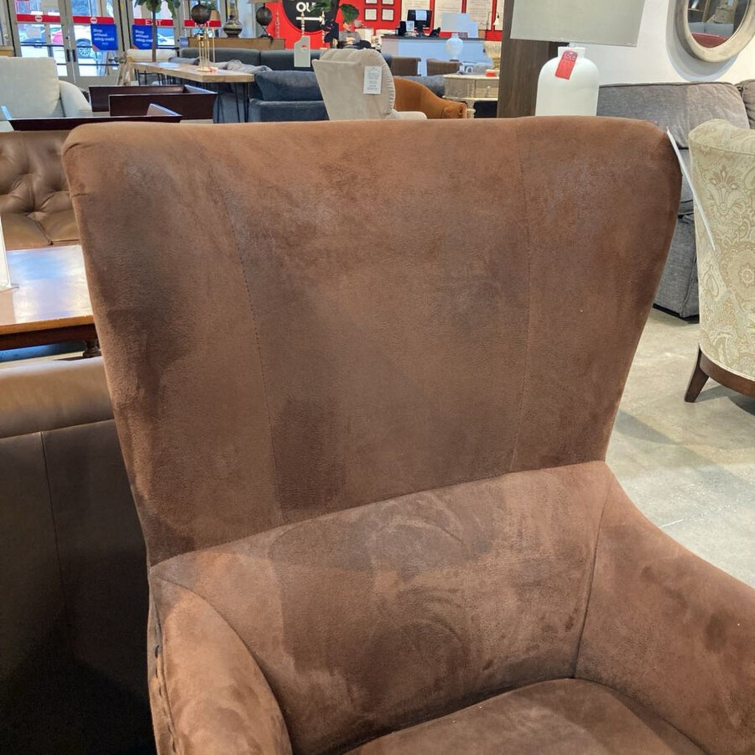 Contemporary Microfiber Wingback Club Chair Brown - image-3