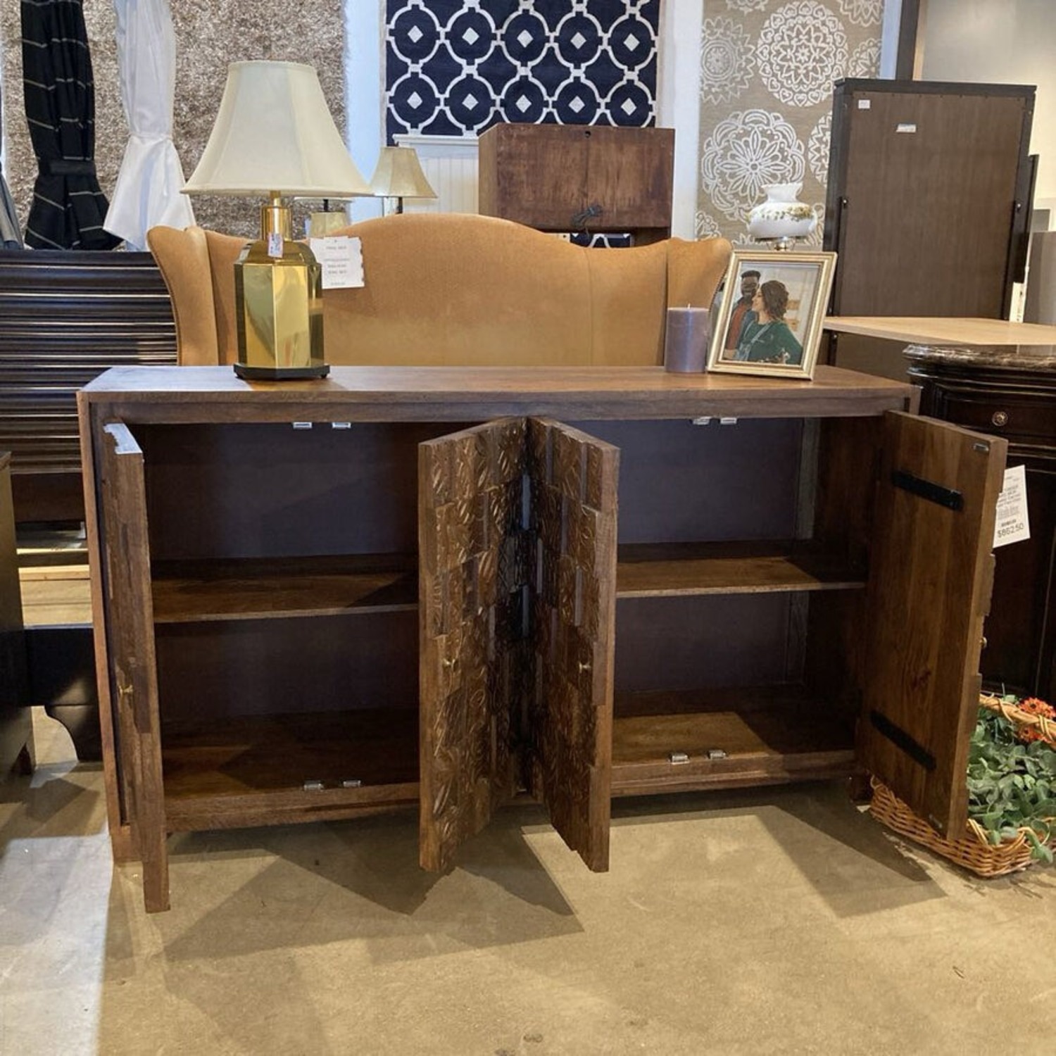 MCM Brutalist Carved Wood Four-Door Buffet - image-5