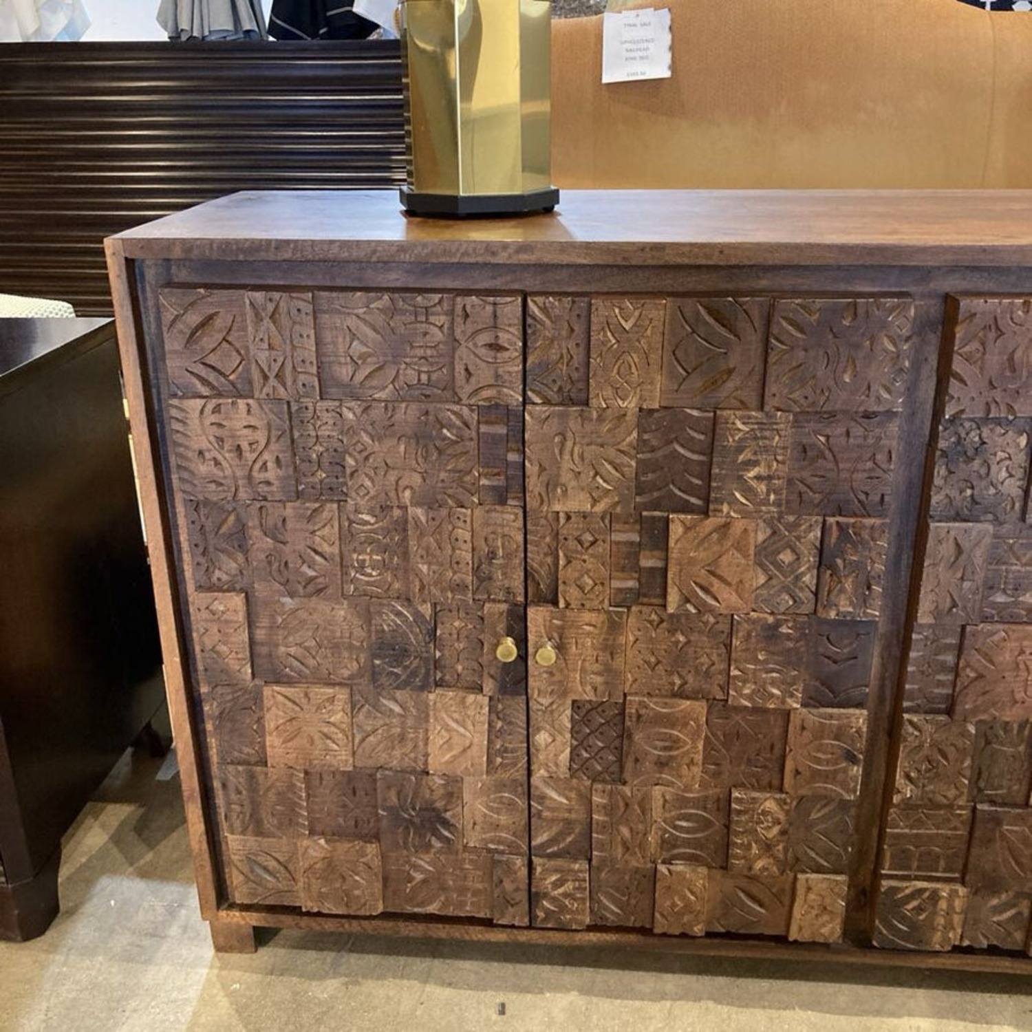 MCM Brutalist Carved Wood Four-Door Buffet - image-4