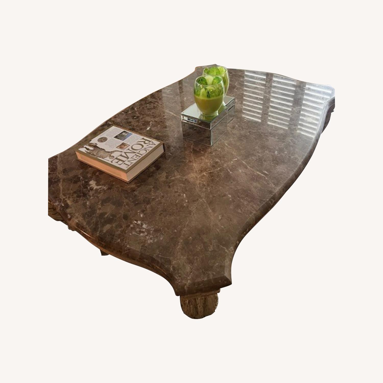 Henredon Marble Coffee Table Wood Base - image-0