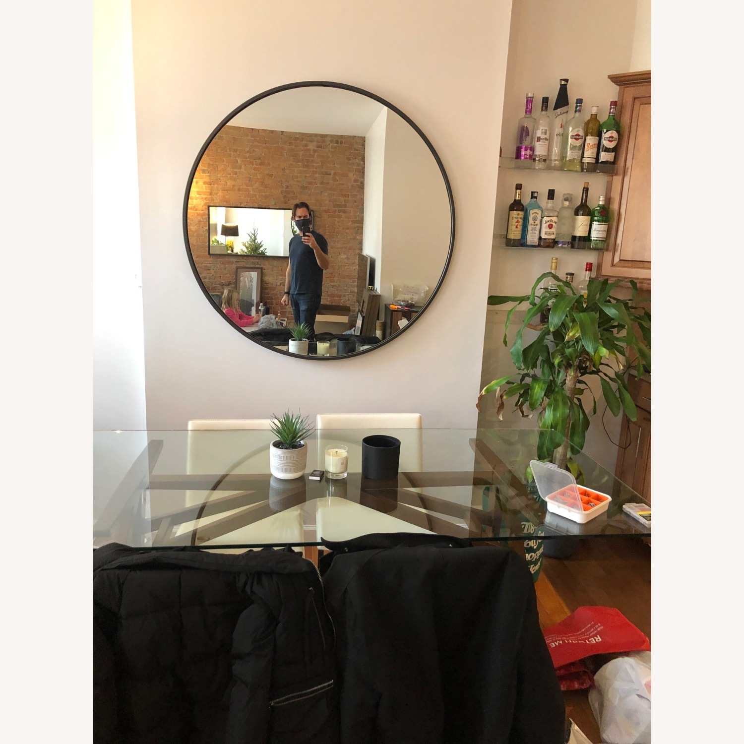 West Elm Black Metal Frame Round Wall Mirror - image-4