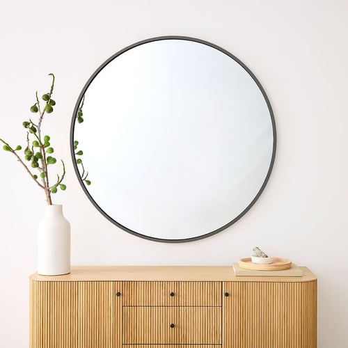 Used West Elm Black Metal Frame Round Wall Mirror for sale on AptDeco