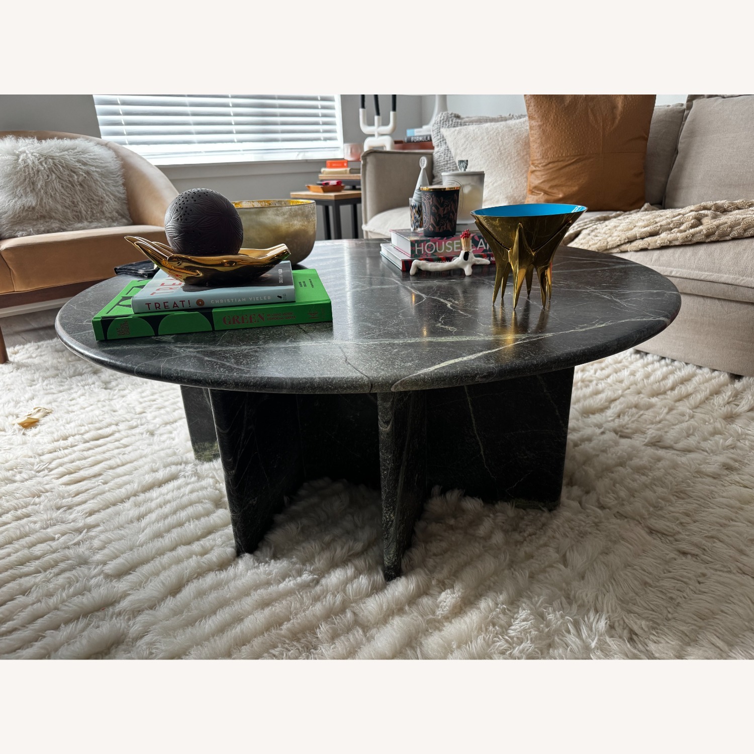 CB2 Green Marble Coffee Table - image-2